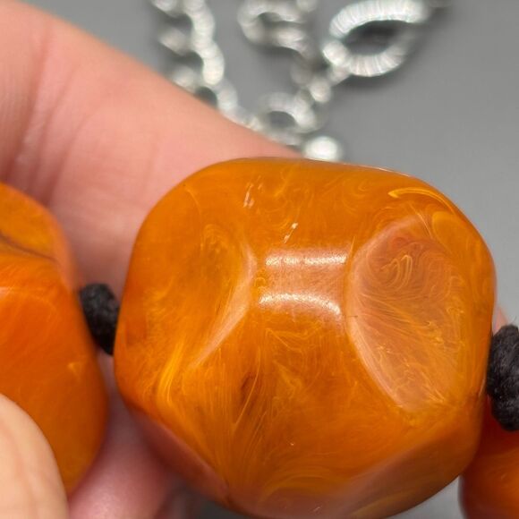 Vintage Butterscotch Bakelite Chunky Faceted Catalin Bead Necklace Marbled 19" - Picture 7 of 11